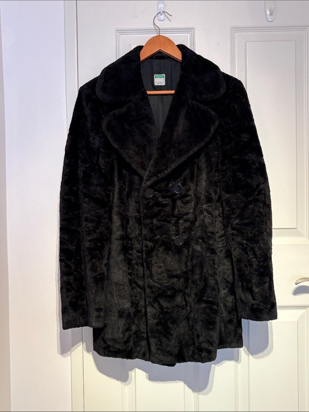 Pre-owned Women’s Black Faux Fur Double-Breasted Coat